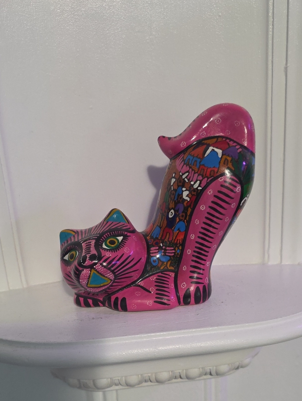 Mexican Talavera Handpainted Red Pottery Cat - Vintage Find